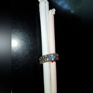 Women Silver Tone with Clear Stones Fashion Rings Set (sz 8)